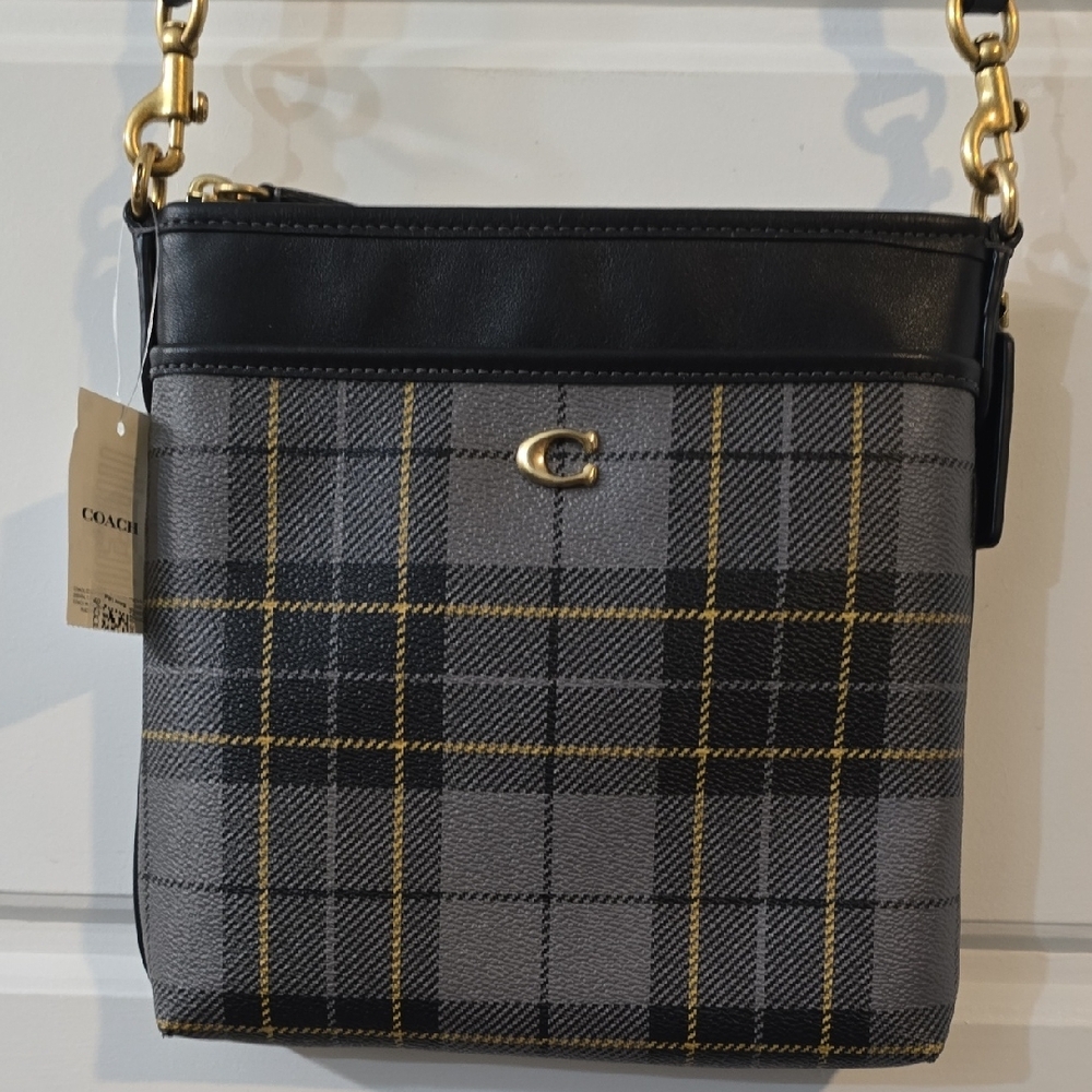 Coach Crossbody Bag - Black and Gray Plaid NWT - Picture 2 of 12